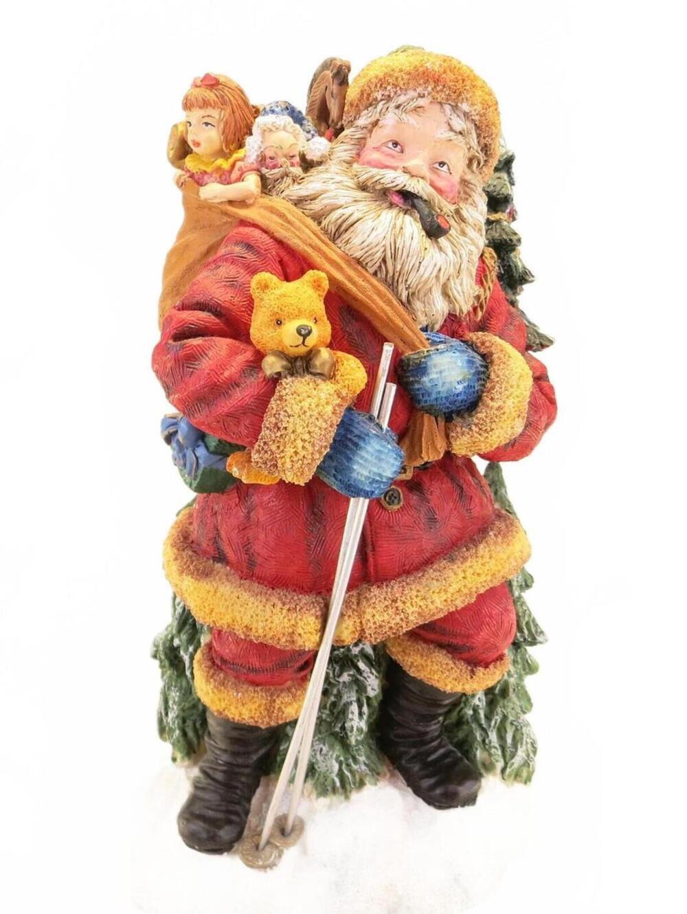 Large Woodland Santa with Toys Pipe and Hiking Poles 11"